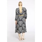 Jurk - Zwart-witte Palmprint - A-lijn Model - Gouden Detail