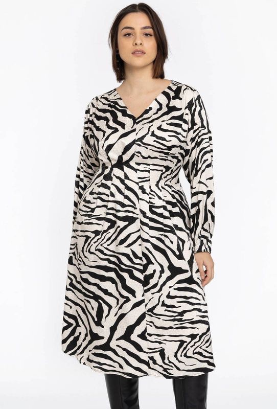 Jurk - Zwart-witte Tijgerprint - A-lijn Model