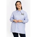 Blouse - Lichtblauw - Gestreept - Met Borduursel