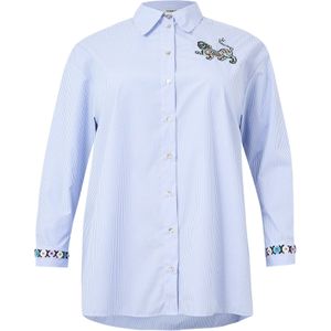 Blouse - Lichtblauw - Gestreept - Met Borduursel