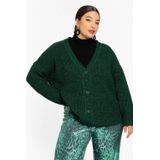 Gebreid Vest - Diep Groen - Grofgebreid - Met Grote Knopen - Diepe V-hals