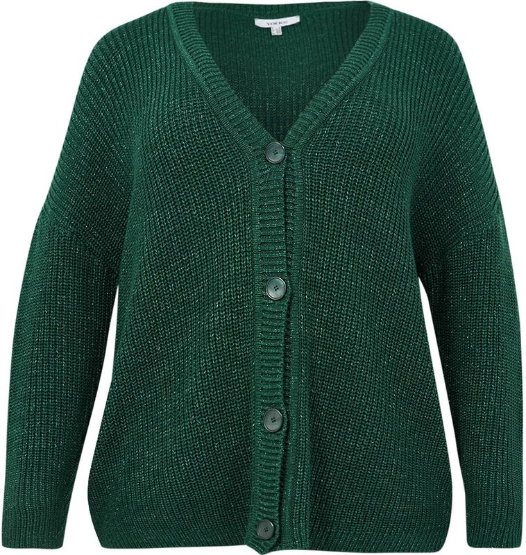 Gebreid Vest - Diep Groen - Grofgebreid - Met Grote Knopen - Diepe V-hals