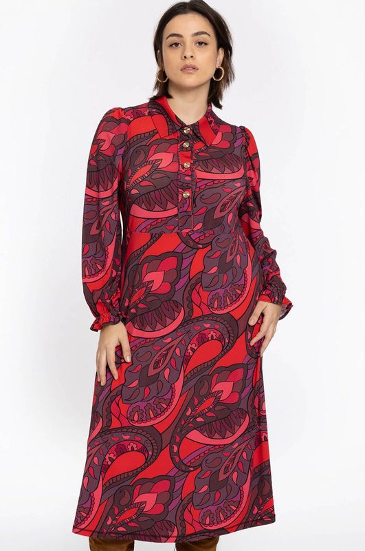 Jurk - GLORIA - Rood- en Paarstinten - A-lijn