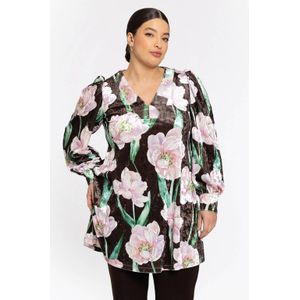 Tuniek - FIORITO - Bloemenprint - Wijd Uitlopend - V-hals - Pofmouwen