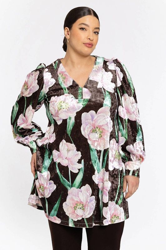 Tuniek - FIORITO - Bloemenprint - Wijd Uitlopend - V-hals - Pofmouwen