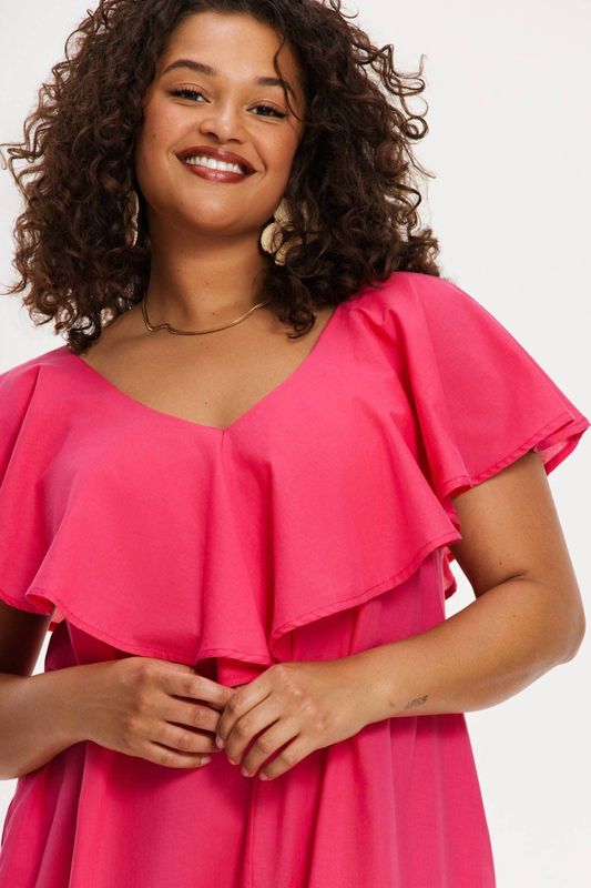 YOEK - Cocktailjurk - Roze - Mouwloos - V-hals - Middellange Lengte