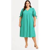 YOEK - A-lijn Jurk - Katoen - Korte Ballonmouwen - V-hals