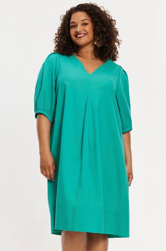 YOEK - A-lijn Jurk - Katoen - Korte Ballonmouwen - V-hals