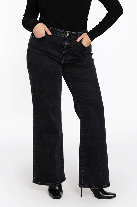 YOEK - High Waist Wide Leg Jeans - Zwart - Denim
