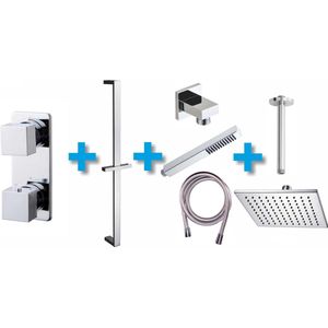 Thermostatische Inbouw Regendouche Set Wiesbaden Type 14 Plafondarm 30 cm Vierkant Glijstang