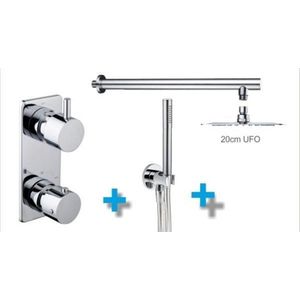 Thermostatische inbouw regendouche set wiesbaden type 15 wandarm ufo 20 cm rond