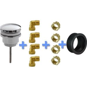 Aansluitset Luxe Uni-4 - Fontein - Zwart - Rubber Manchet - Chroom