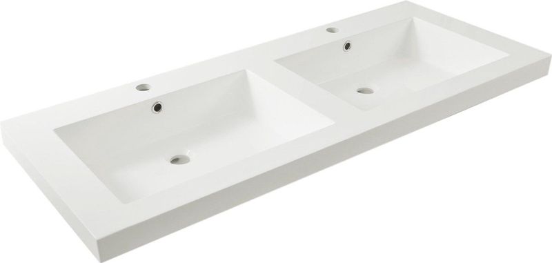 Wiesbaden Vision Wastafel Dubbel Met 2 Kraangaten Kunstmarmer
