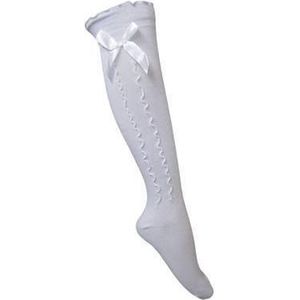 Haus Huberts Oktoberfest Kniekousen Dames - Met Strik - Wit - Tiroler Kousen - Oktoberfest Dames - Maat 35-38