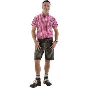 Rood Witte Blouse Heren Korte Mouw Traditioneel Geruit