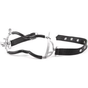 Black Label Whitehead Ratchet Mouth Gag met lederen riem + PVC coating, 400 g