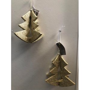 Set van goudkleurige ornamenten 2 glitter 3D kerstbomen kerstboomversiering