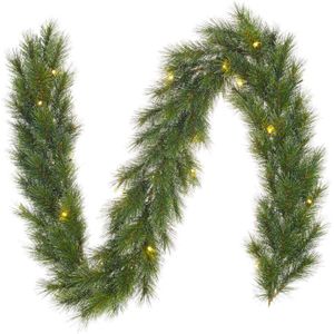 Black Box Glendon Kerstguirlande | Groen met Bevroren Details & LED Lampjes | 180cm