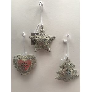 Set van 3 ornamenten Martha kersthangers zilverkleurige kerstboomversiering