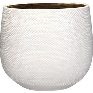 Mica Decorations Bloempot - wit met relief - keramiek - 20 x 25 cm - Plantenpotten
