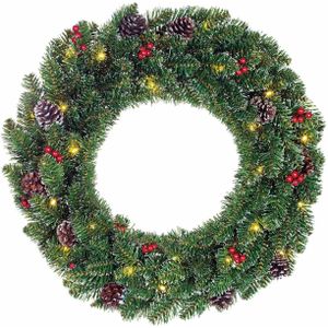 Black Box Trees Creston Kerstkrans met LED Verlichting - Ø60 cm - Groen