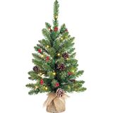 Black Box mini kunstkerstboom Creston met versiering met 20 lampjes warm wit op jute voet D 41 H 60 cm