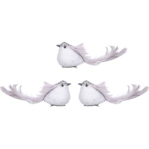 3x Decoratie vogeltjes/vogels lichtblauw op clip 17 x 5 cm - Decoratievogels/kerstboomversiering vogeltjes