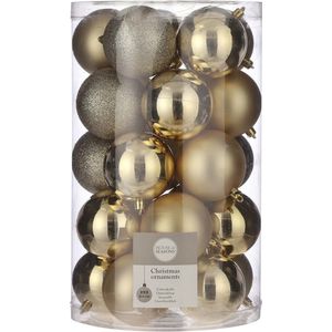 House of Seasons Unbreakable Gouden Kunststof Kerstballen - 25 Stuks, 8 cm Diameter