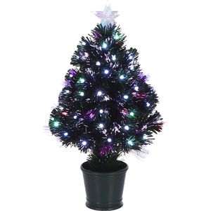 Fiber optic kerstboom met verlichting en piek ster 60 cm - Inclusief 65 gekleurde LED lampjes