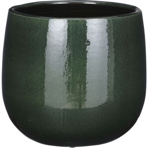 Mica Decorations Plantenpot/bloempot - keramiek - donkergroen glans/spotted- D21/H19 cm