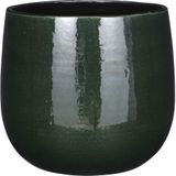 Mica Decorations Plantenpot/bloempot - keramiek - donkergroen glans/spotted- D25/H20 cm