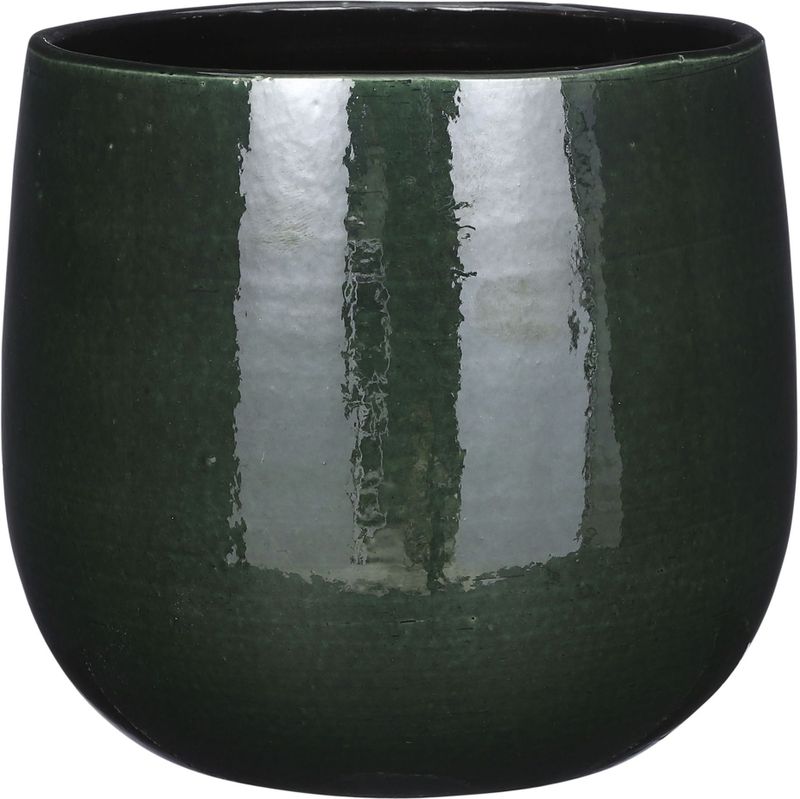 Mica Decorations Plantenpot/bloempot - keramiek - donkergroen glans/spotted- D25/H20 cm