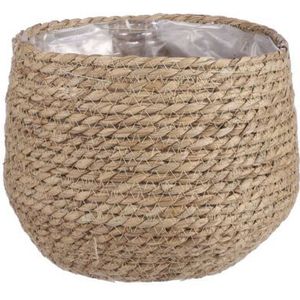 Mica Decorations Bloempot - rotan - beige - jute - 22 x 19 cm - Met plastic binnenkant