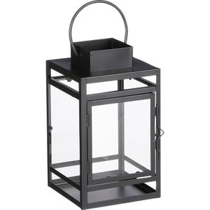 Mica Decorations lantaarn/windlicht - zwart - metaal/glas - 14 x 13 x 23 cm - binnen/buiten