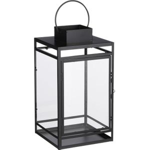 Mica Decorations lantaarn/windlicht - zwart - metaal/glas - 20 x 19 x 36 cm - binnen/buiten - Lantaarns