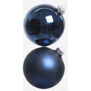 House of Seasons Set van 18, Glazen Kerstballen donker blauw D8cm