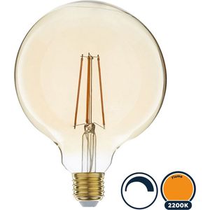 Led filament E27 globe lamp 6 Watt, flame (2200K) extra warm licht, dimbaar tot 0%, 550 lumen - Ø125mm