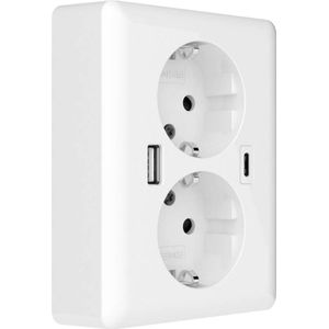 2USB EasyCharge DUO USB AC stopcontact met dubbel stopcontact 18,0W/3,6A glanzend wit (RAL9010)