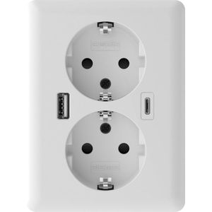 2USB EasyCharge DUO EU - Glossy White - Dubbel Stopcontact met USB-A en C Uitgang