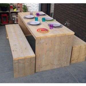 Steigerhouten tuinset Picknick 140x80 - 2 banken van 140 lang - oud steigerhout