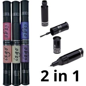 IZGO Naildesign Nailart 2 in 1 Nagellak DUO 6 Nail Art Pen - 6 kleuren- Pinky Violet Set met extra IZGO zwart en wit pen