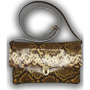 KÖ-Kind - Tas - Schoudertas - Leer - Leder - Real Leather - Dames - Women - Python print - Slangenprint - Slangenmotief - Geel - Yellow