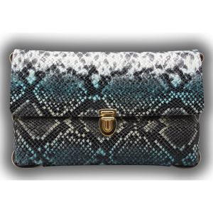 KÖ-Kind - Tas - Schoudertas - Leer - Leder - Real Leather - Dames - Women - Python print - Slangenprint - Slangenmotief - Blauw - Blue - Light Blue - Dark Blue