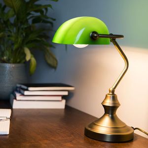 QAZQA banker - Klassieke Notarislamp | Bankierslamp - 1 lichts - H 350 mm - Groen - Woonkamer