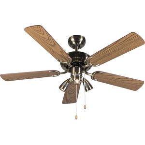Qazqa - Bronzefarbener Deckenventilator mit Holz 110cm 3-Leuchten mit Zugschalter - Mistral