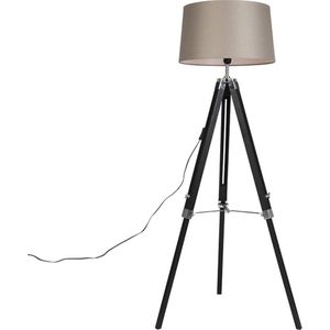 QAZQA Vloerlamp Tripod zwart met kap 45cm linnen taupe