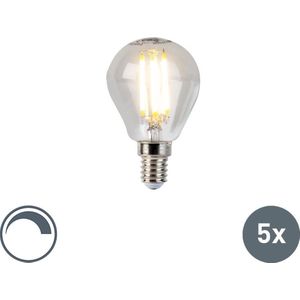 Set van 5 E14 dimbare LED filament kogellampen 5W 470lm 2700K