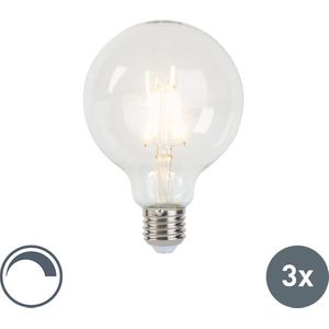 Set van 3 E27 dimbare LED filament lampen G95 5W 470 lm 2700K