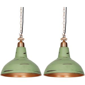 QAZQA Goliath - Retro Hanglamp - 2 lichts - Ø 345 mm - Groen - Industrieel - Woonkamer | Slaapkamer | Keuken
