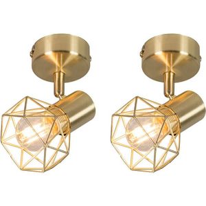 QAZQA mosh - Moderne Plafondspot | Spotje | Opbouwspot - 2 lichts - H 160 mm - Goud/messing - Woonkamer | Slaapkamer | Keuken